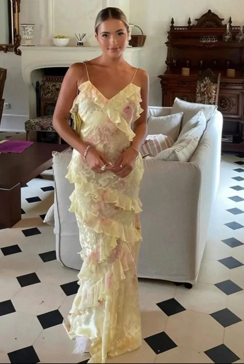 Nora | Langes Kleid mit Volants und V-Ausschnitt - Image 2