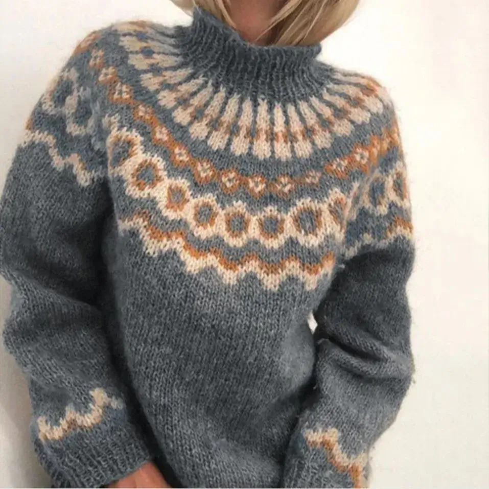 Norweger Grobstrickpullover Damen | Langarm Rollkragen