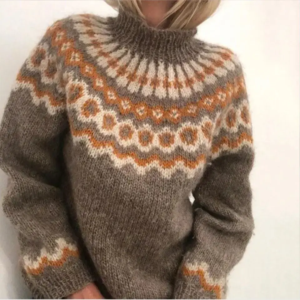 Norweger Grobstrickpullover Damen | Langarm Rollkragen - Image 2
