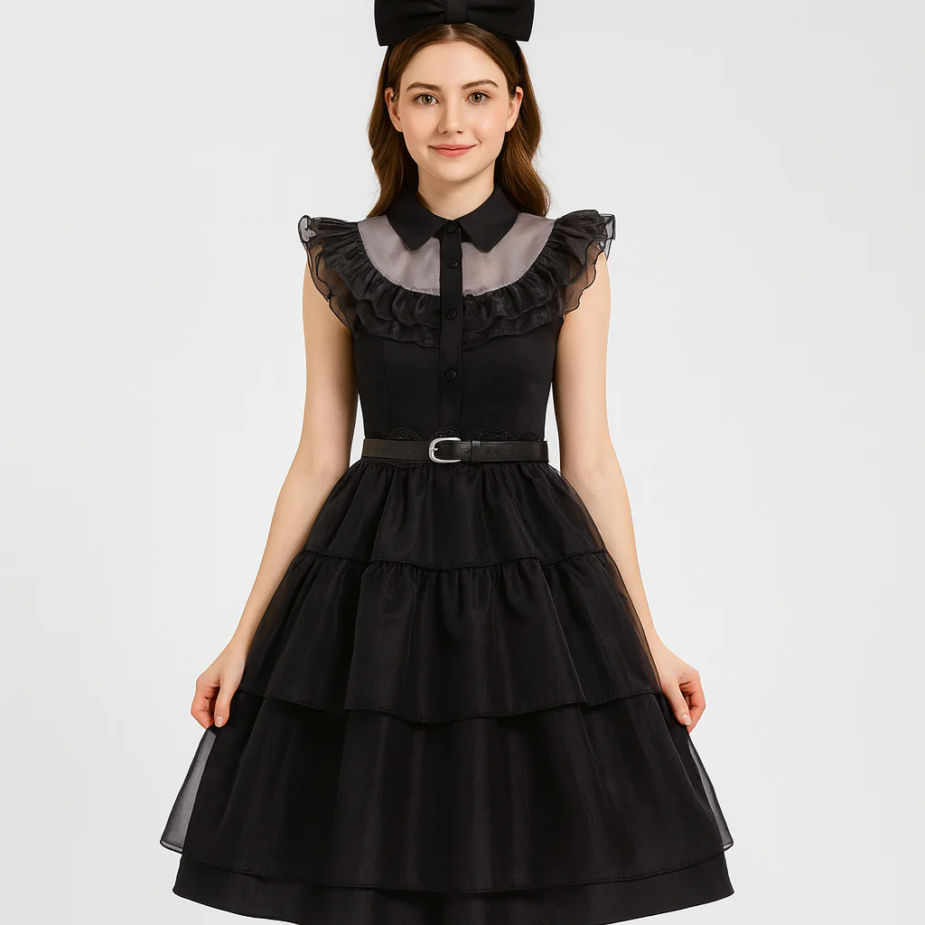 Nythera | Gothic Cosplay Netzkleid mit Lagenkragen