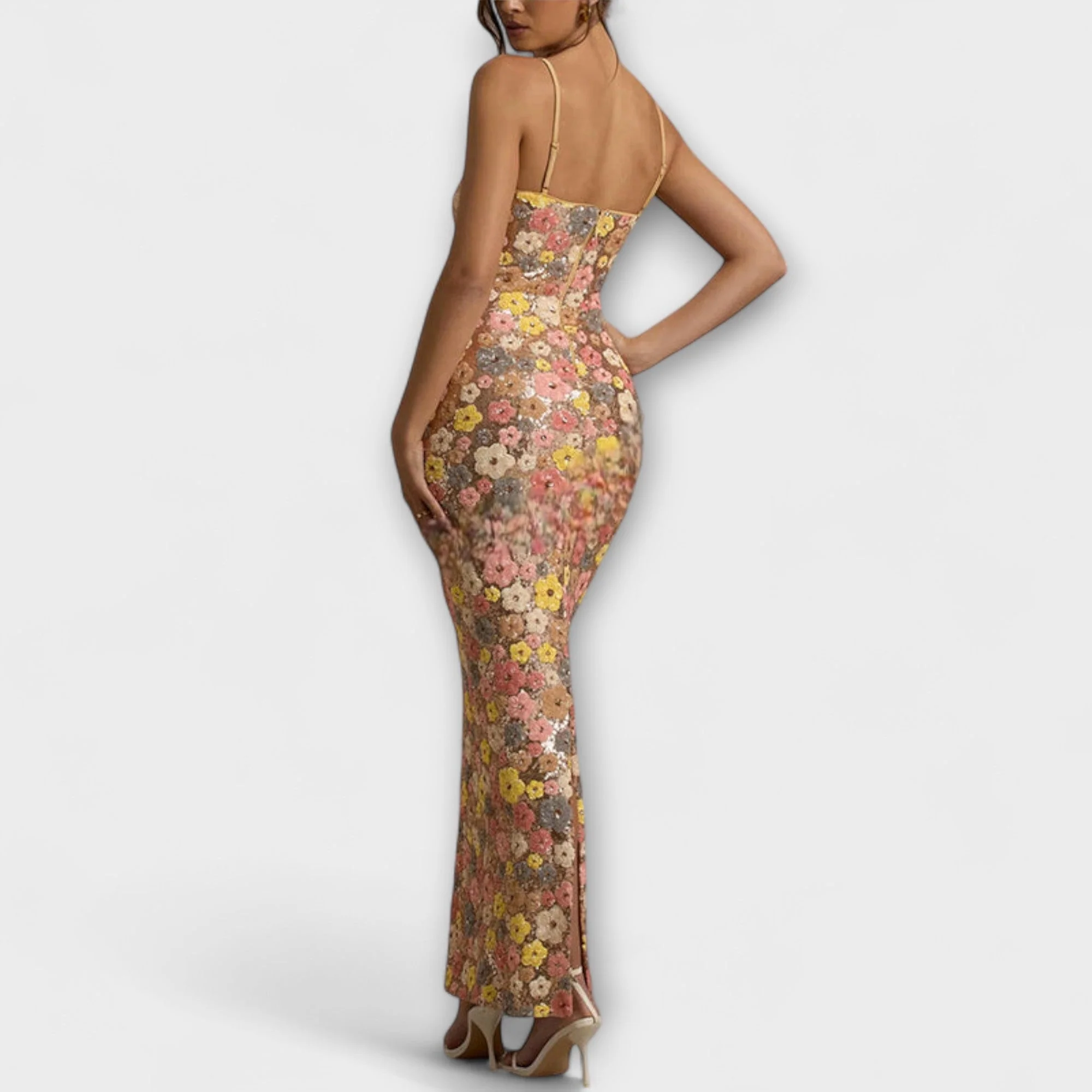 Oakley - 80er-Jahre Maxi-Kleid mit floralen Pailletten - Image 3
