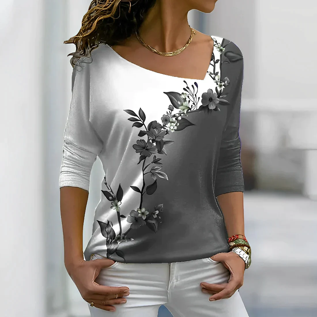Octavia - Florales kontrastfarbiges Art Shirt - Image 5