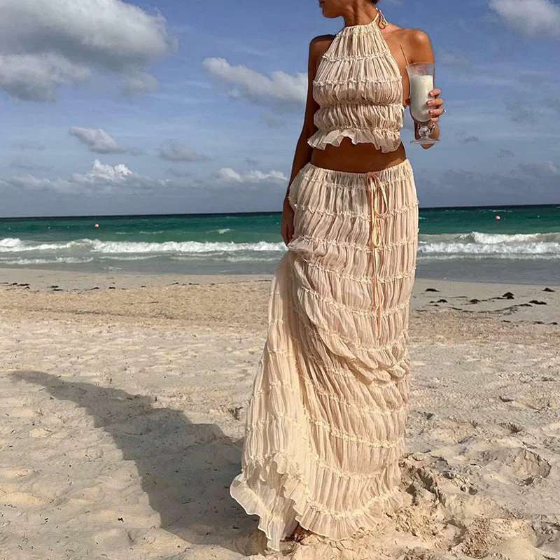 Odalys™ | Boho gerafftes Halter Rückenausschnitt Maxi Set - Image 6