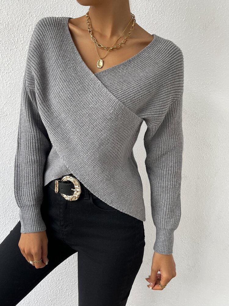 ODETTA - STRICKPULLOVER MIT ÜBERKREUZTEM AUSSCHNITT