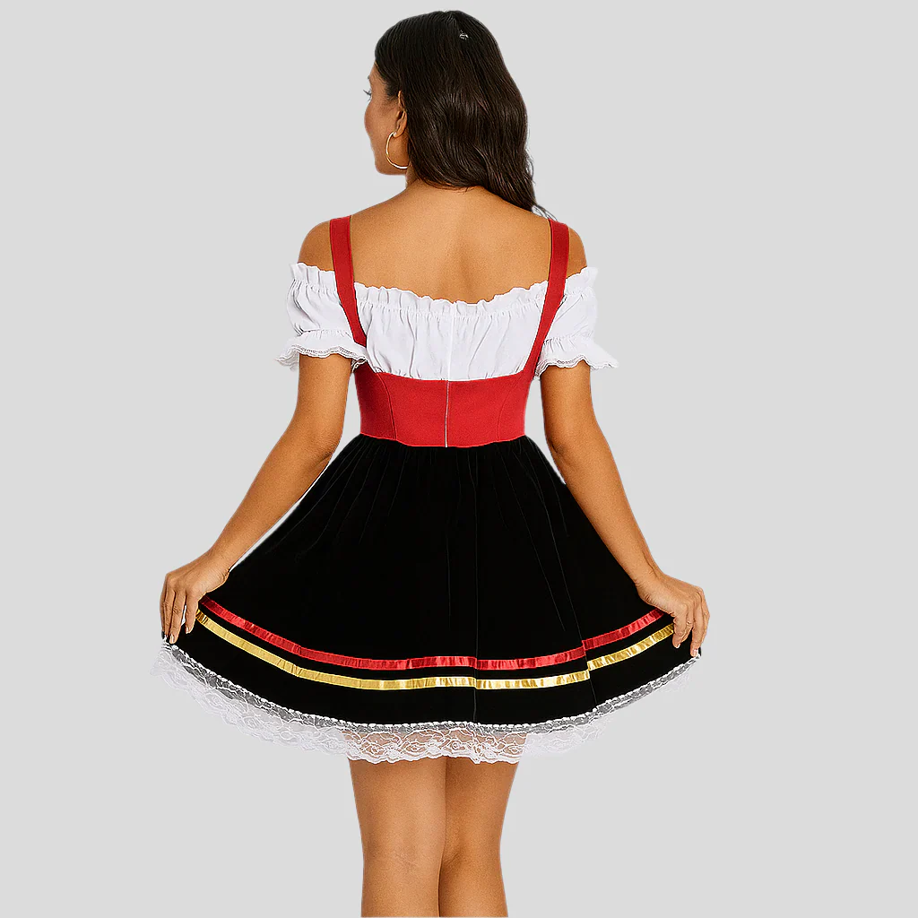 Off-Shoulder Dirndl Kleid – Elegante Trachtenmode mit Spitze & Puffärmeln fürs Oktoberfest - Image 2