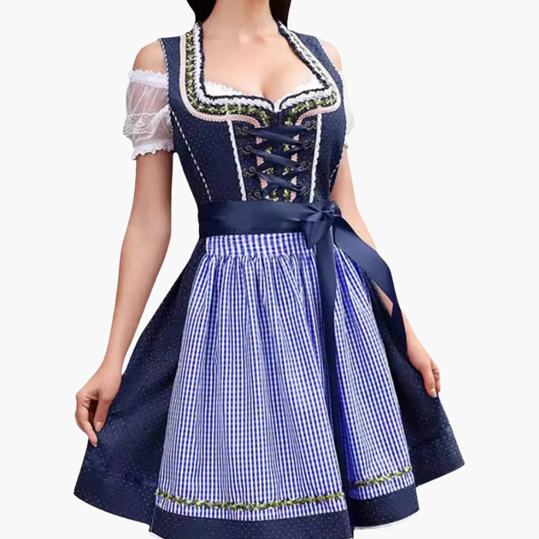 Oktoberfest Dirndl 2025 mit Spitzenbesatz und Karoschürze für Damen - Image 2