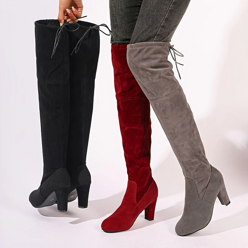 Overknee Stiefel Damen | Blockabsatz mit Rückenschnürung - Image 4