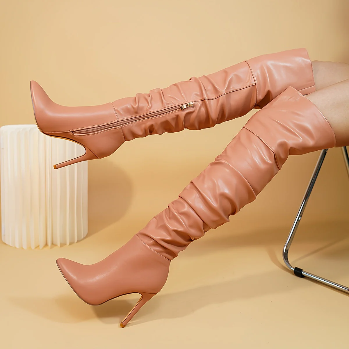 Overknee Stiefel Damen | Spitze Zehenform mit Seitlichem Reißverschluss - Image 11