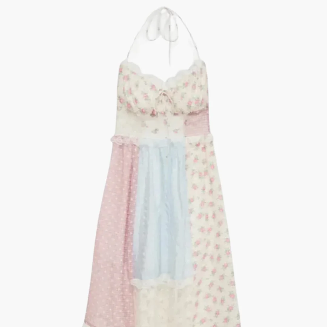 Patchwork Maxikleid - Damen Sommerkleid mit Spaghettiträgern - Image 8