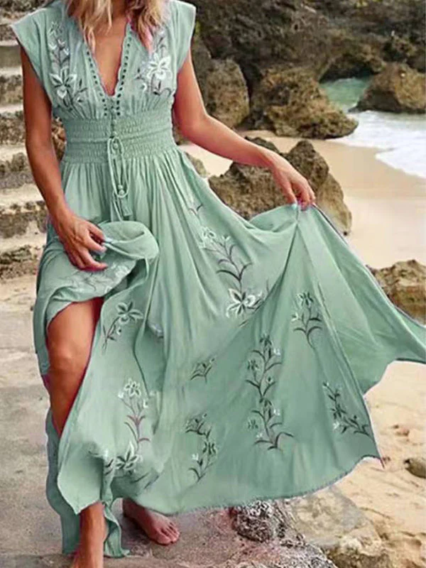 Paulina | Boho-Maxikleid mit V-Ausschnitt - Elegant und fließend