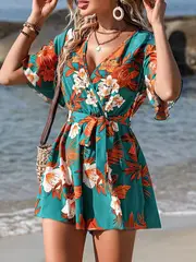 Penelope - Romper mit Blumenmuster und Wickelausschnitt - Image 3