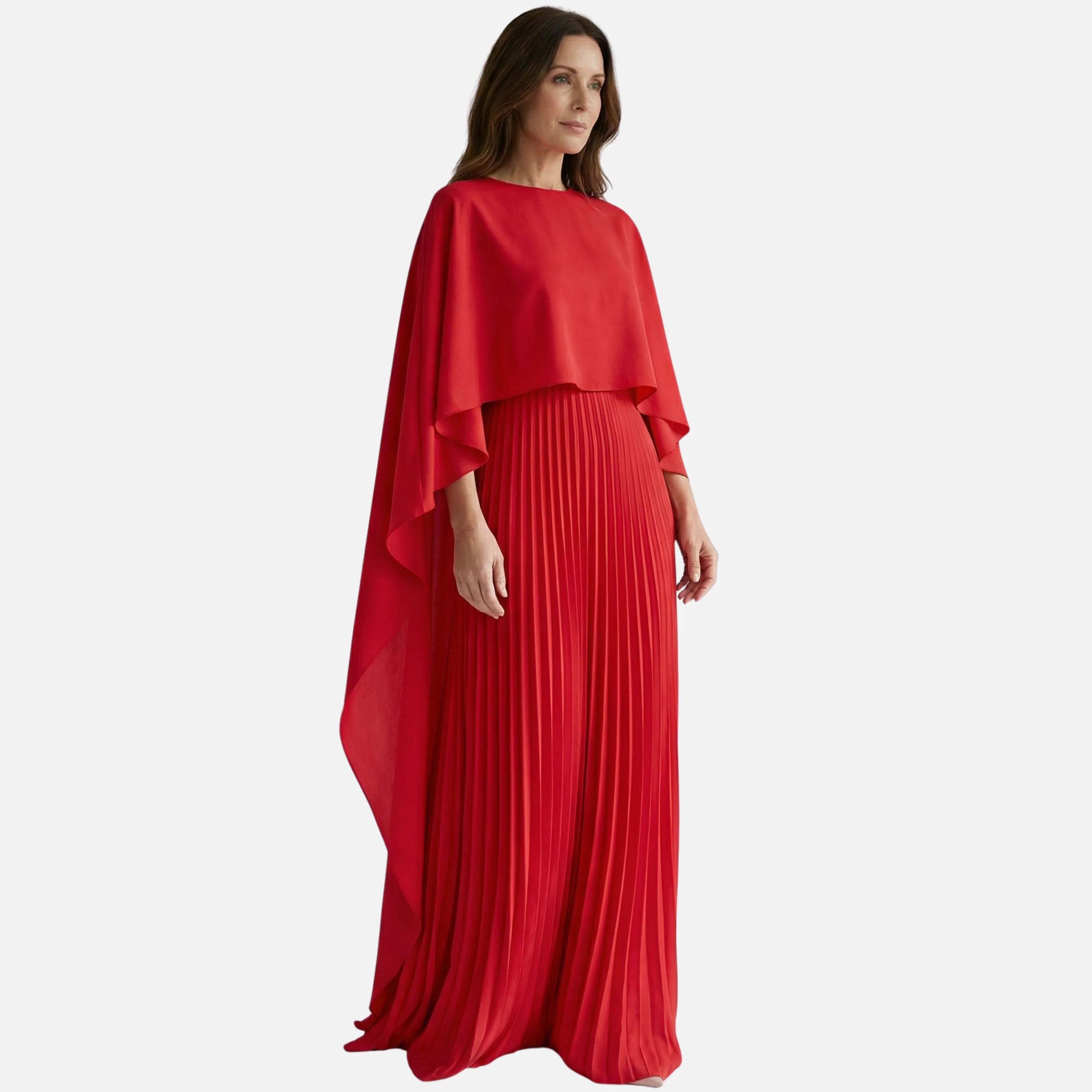 Gudrun | Damen Plissee Chiffon Maxikleid Cape-Overlay Weite Passform – Cape Maxi