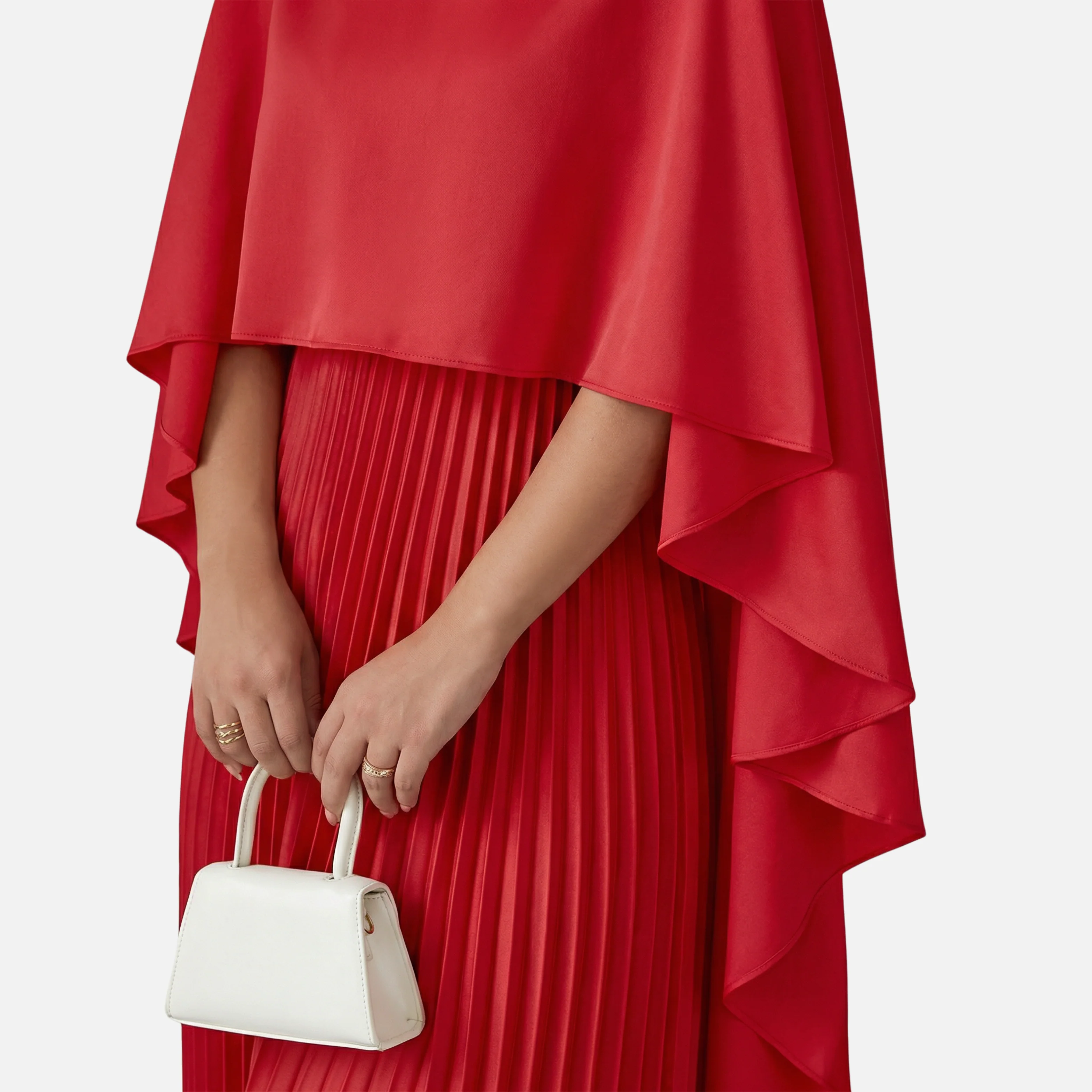Gudrun | Damen Plissee Chiffon Maxikleid Cape-Overlay Weite Passform – Cape Maxi - Image 4