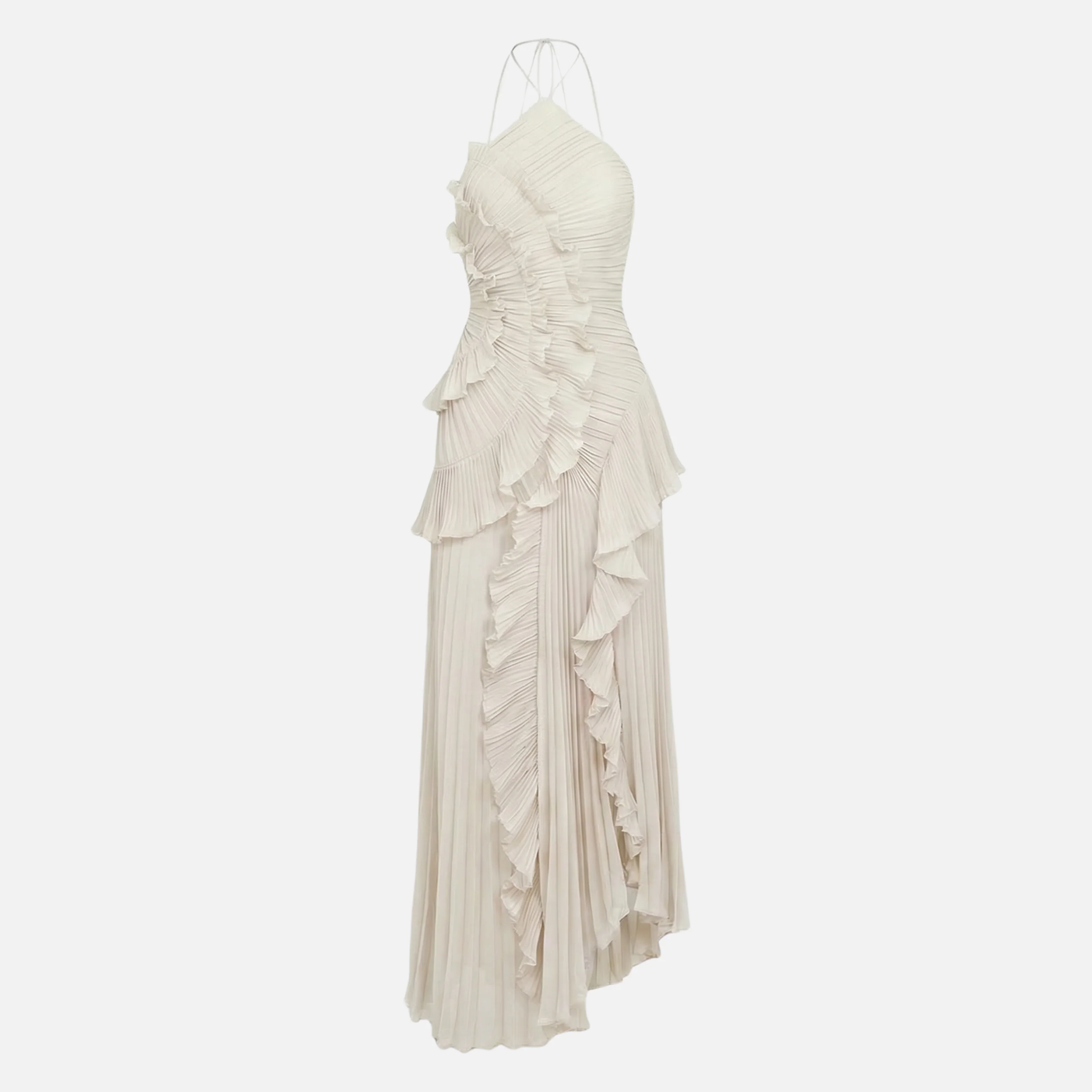 Frauke | Damen Plissee Chiffon Maxikleid Neckholder Rüschen – Plissee Maxi Rüschen - Image 7