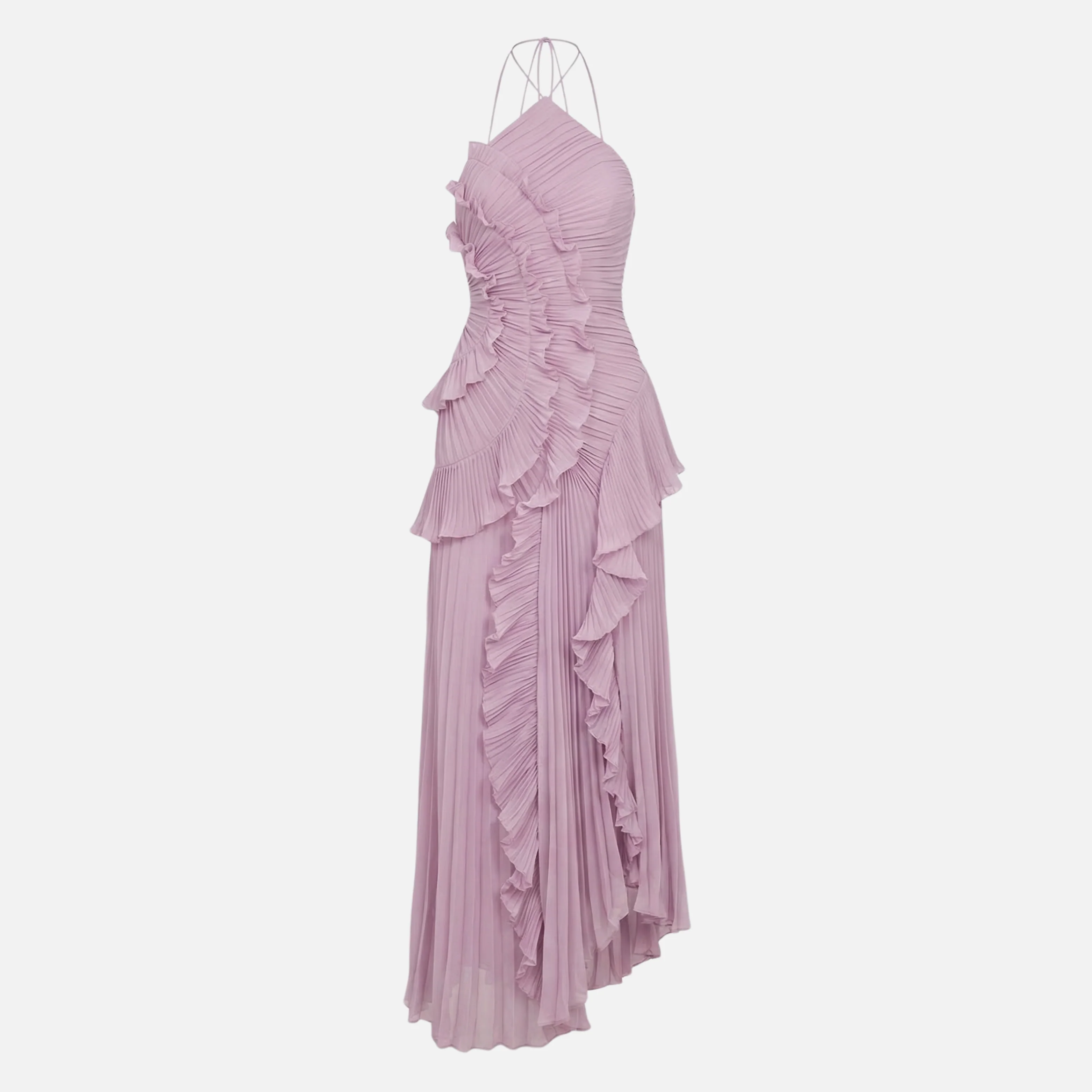 Frauke | Damen Plissee Chiffon Maxikleid Neckholder Rüschen – Plissee Maxi Rüschen - Image 8