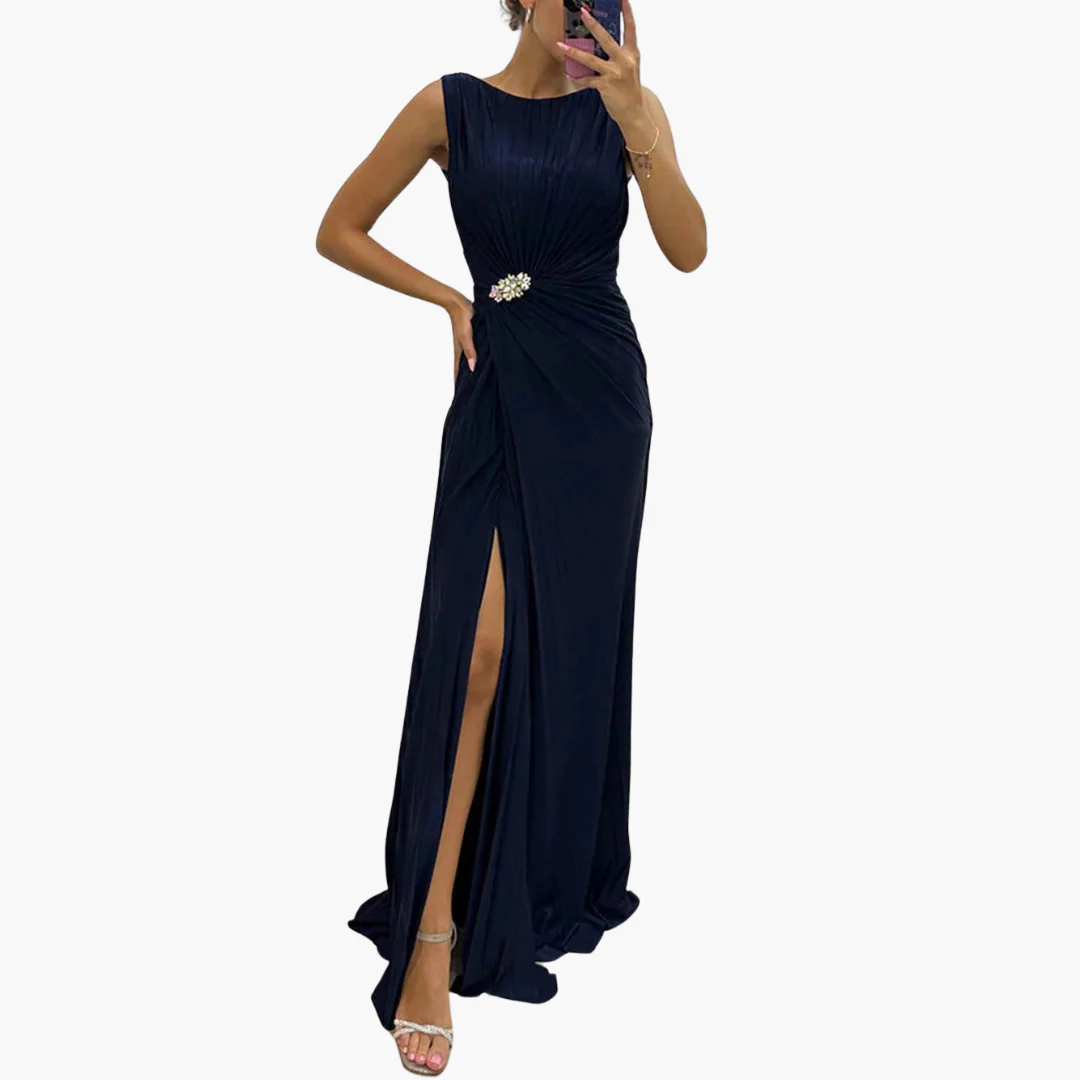Plissee Maxikleid mit Schlitz - Elegantes Damen Abendkleid - Image 3