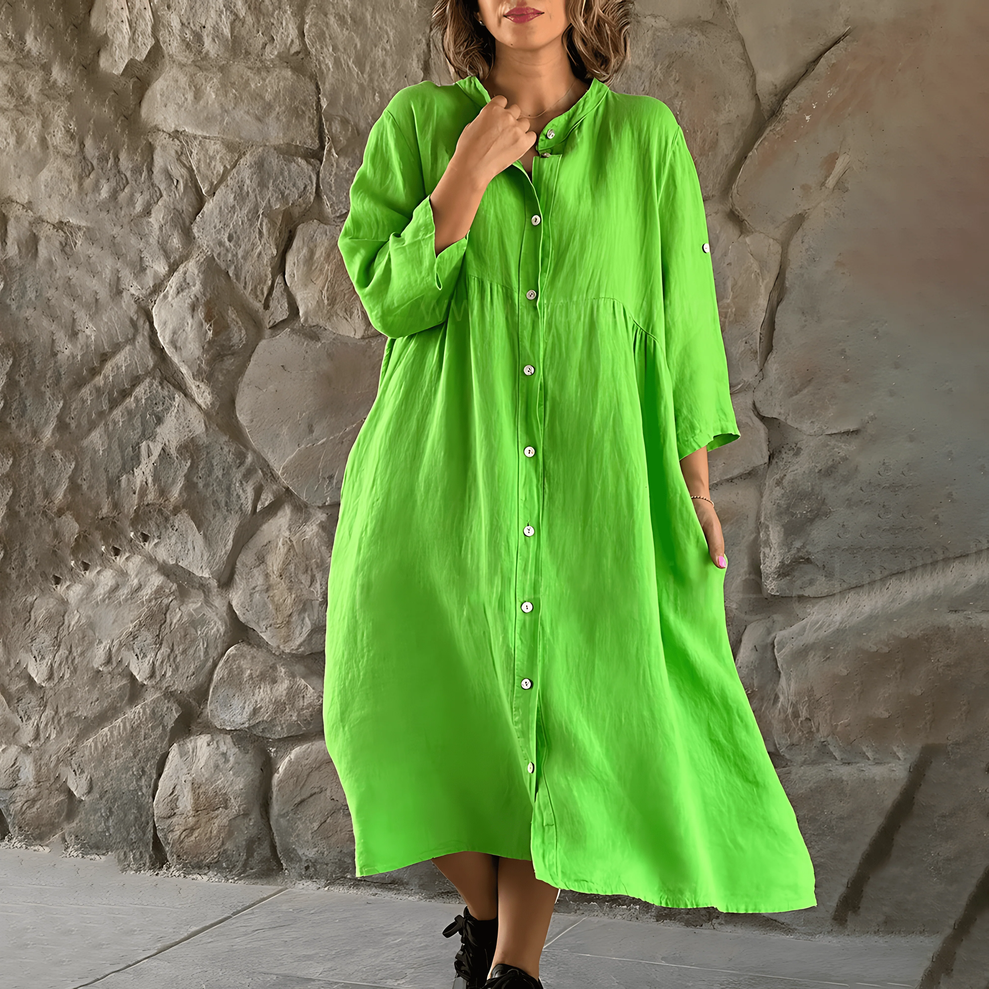 Priscilla | Schickes Midikleid mit Knopfleiste für Frauen - Image 3