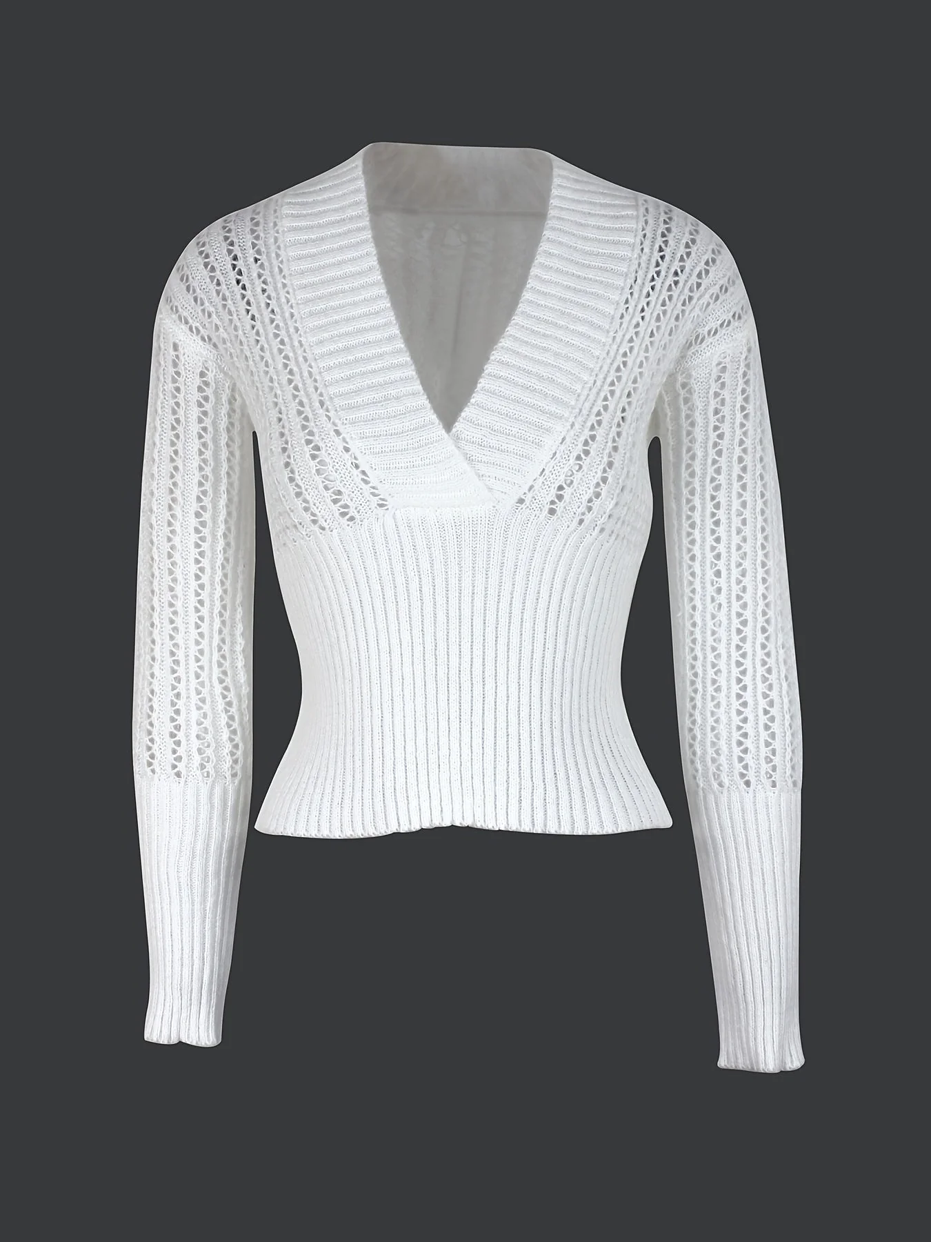 Pullover mit tiefem V-Ausschnitt und langen Ärmeln mit eingeschnürter Taille - Image 5