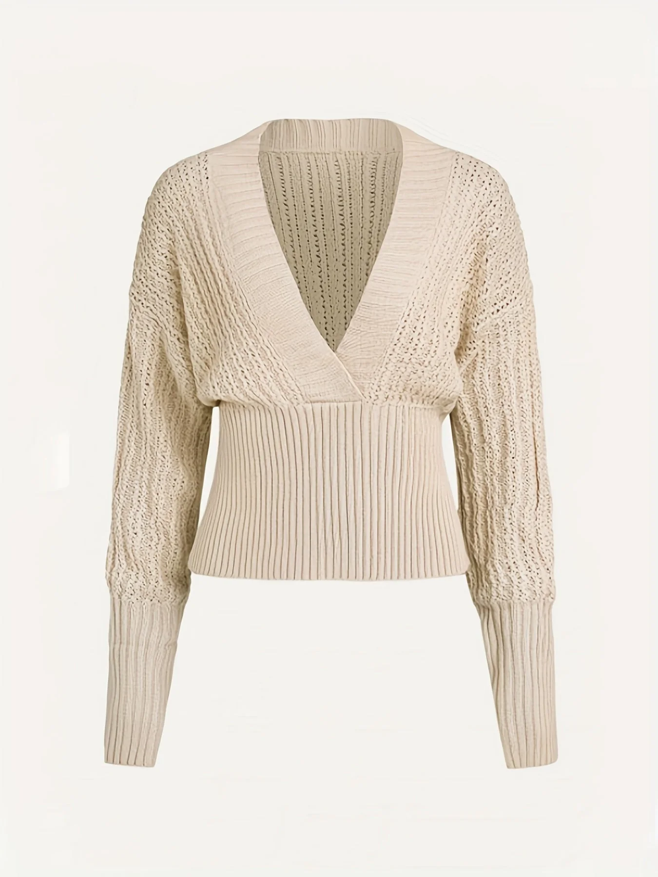 Pullover mit tiefem V-Ausschnitt und langen Ärmeln mit eingeschnürter Taille - Image 6