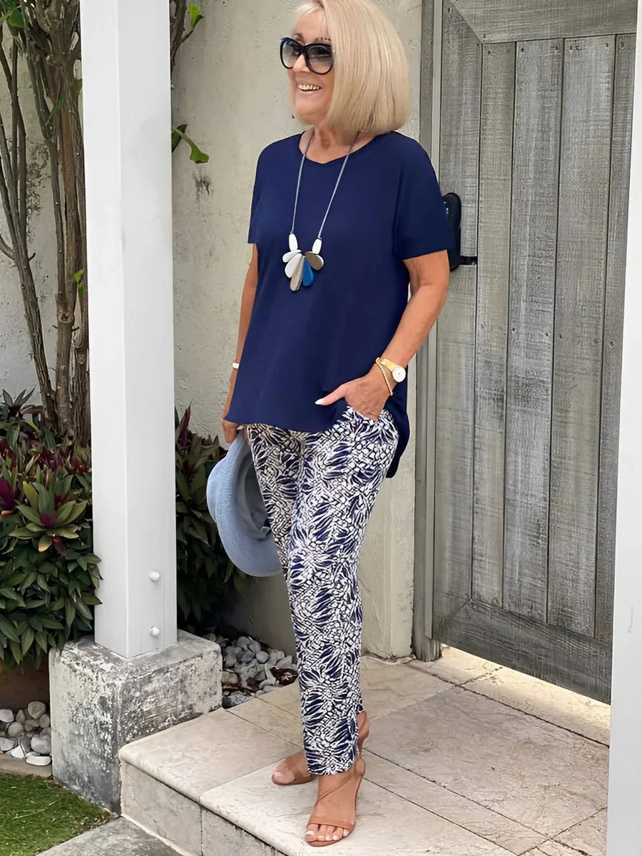RENA - SET AUS BLUSE UND GEMUSTERTEN HOSE