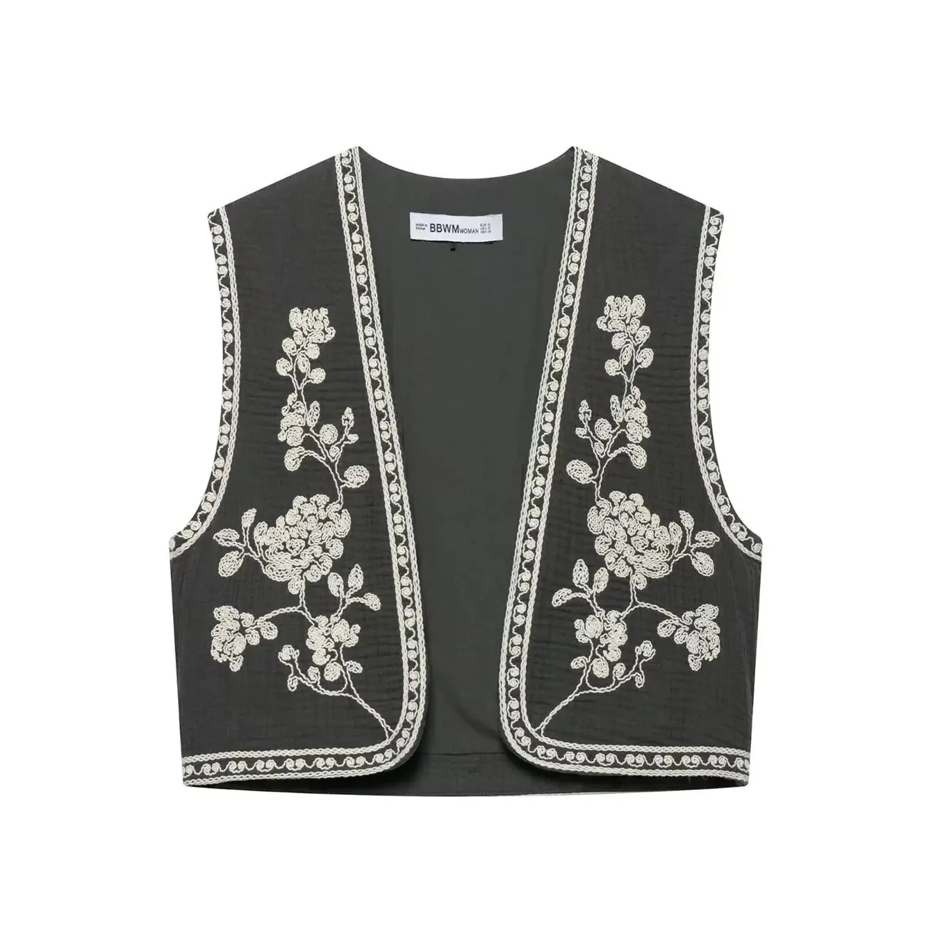 Retro Cropped Cardigan Weste mit Kontraststickerei - Image 6