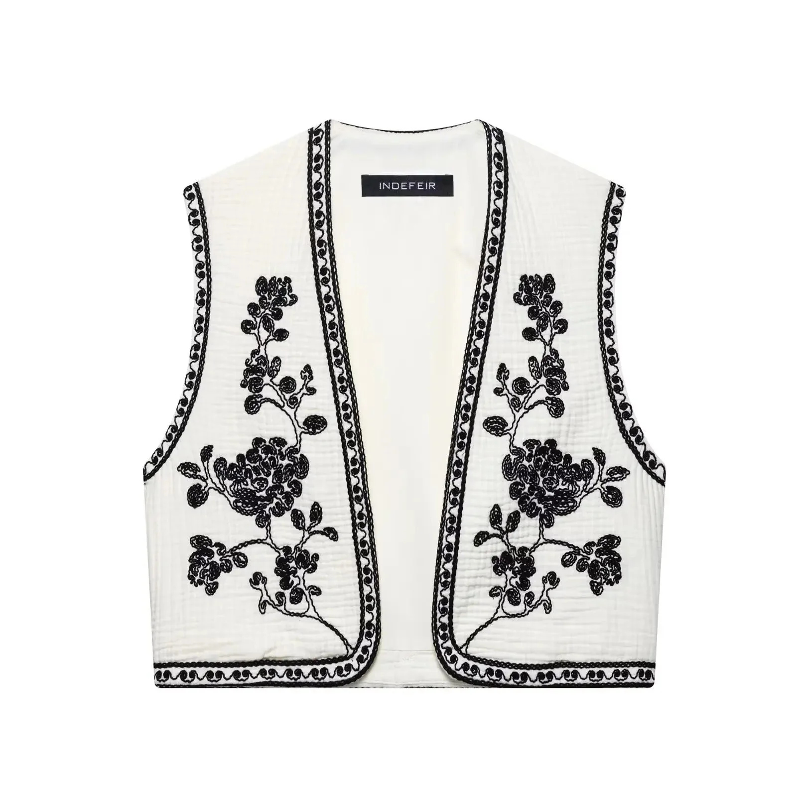 Retro Cropped Cardigan Weste mit Kontraststickerei - Image 7