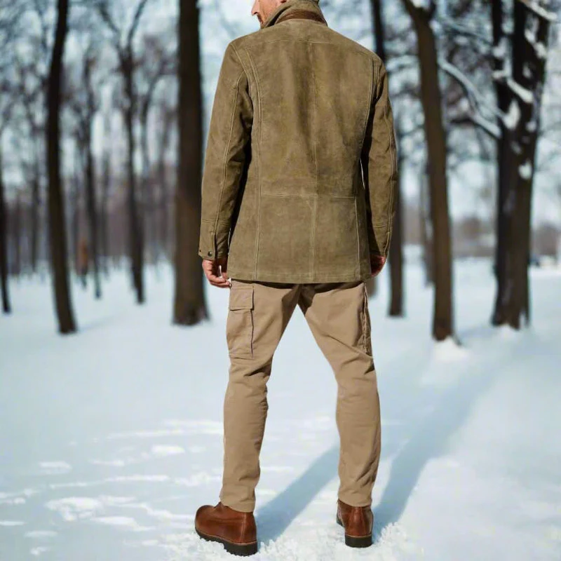 Retro Moderne Herrenjacke aus Wildleder mit Funktionalen Taschen – Elegantes Design für Stilbewusste Männer