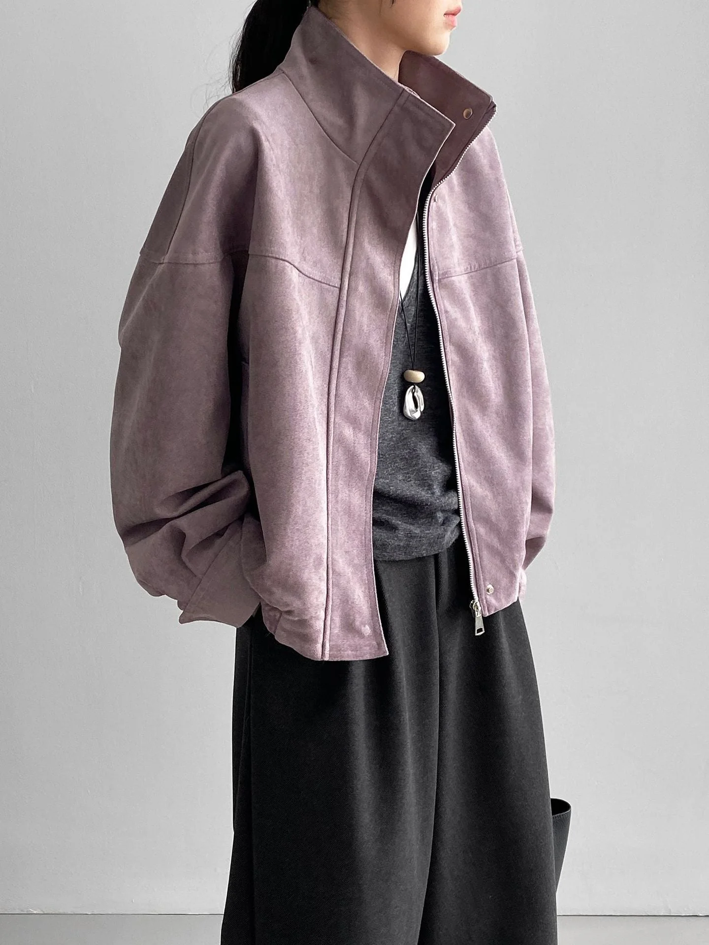 Rinla | Wildlederjacke Mit Stehkragen Und Lockerem Schnitt - Image 5