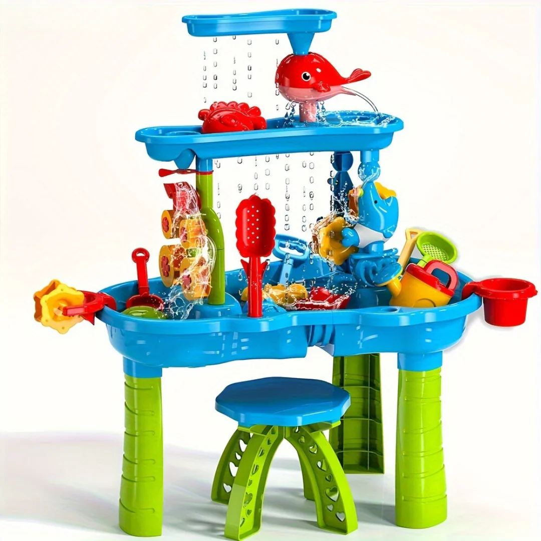 Robuster 3-in-1-Sand- und Wassertisch für Kinder – Spieltisch für draußen mit 15 Zubehörteilen - Image 2