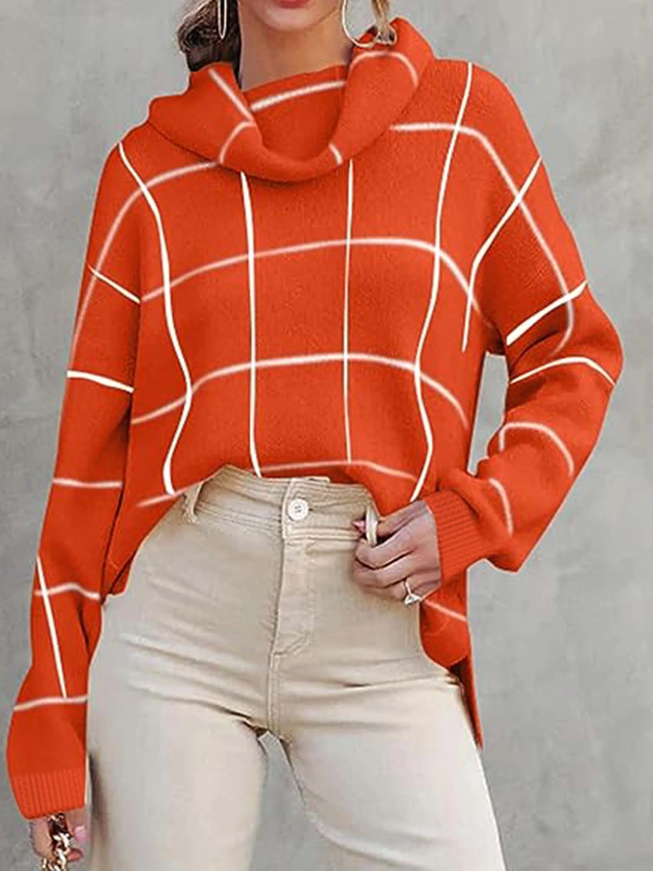 Rollkragenpullover mit Karomuster Pullover mit gestricktem Oberteil - Image 11