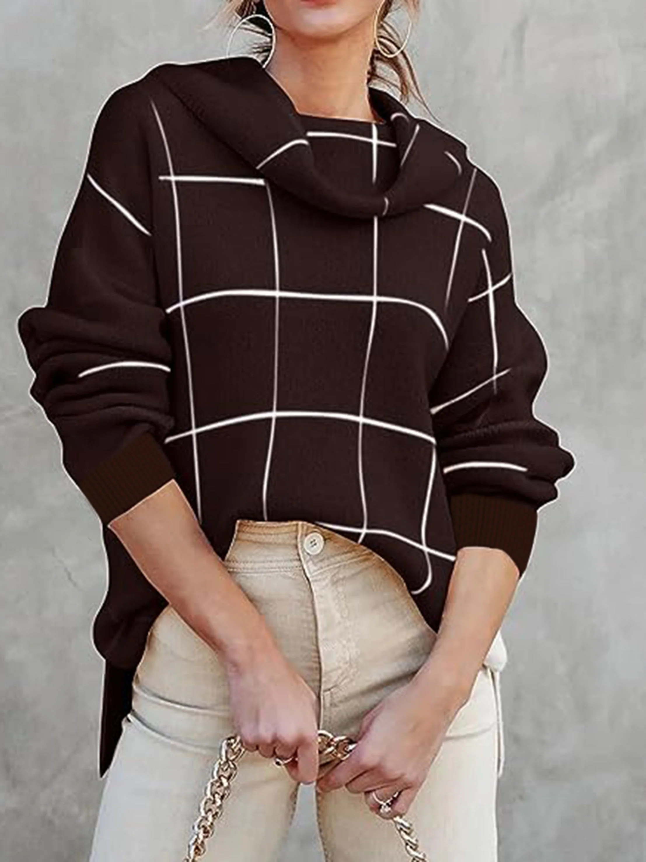Rollkragenpullover mit Karomuster Pullover mit gestricktem Oberteil - Image 12