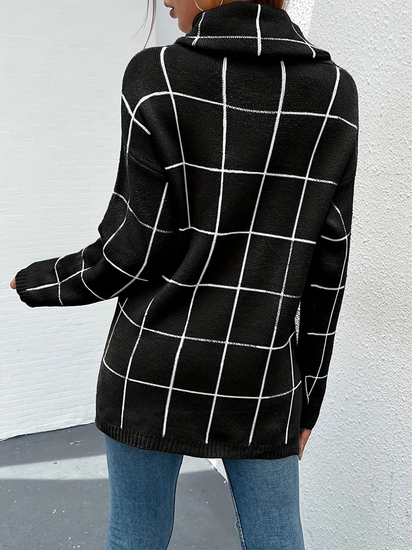 Rollkragenpullover mit Karomuster Pullover mit gestricktem Oberteil - Image 4