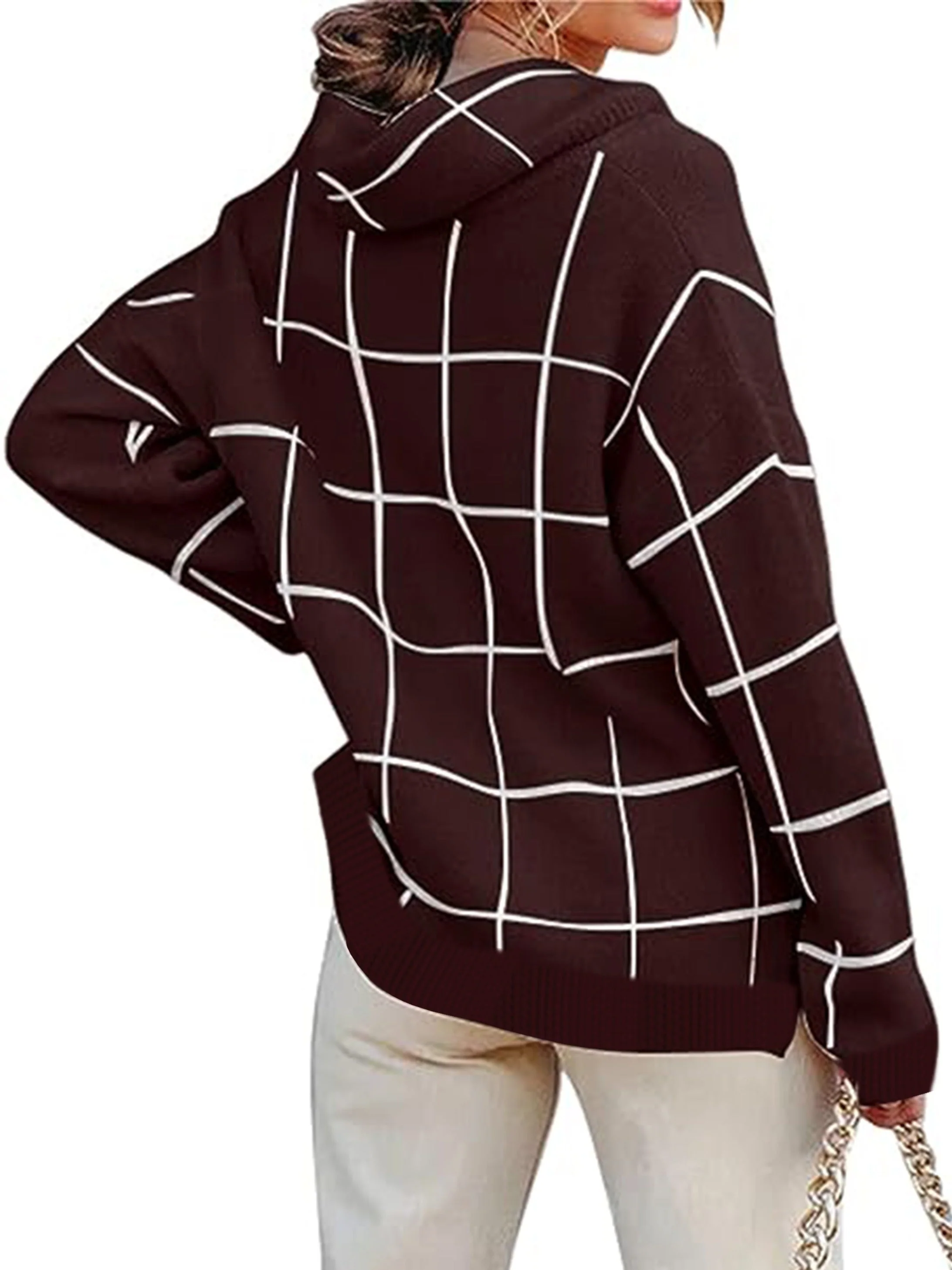 Rollkragenpullover mit Karomuster Pullover mit gestricktem Oberteil - Image 5