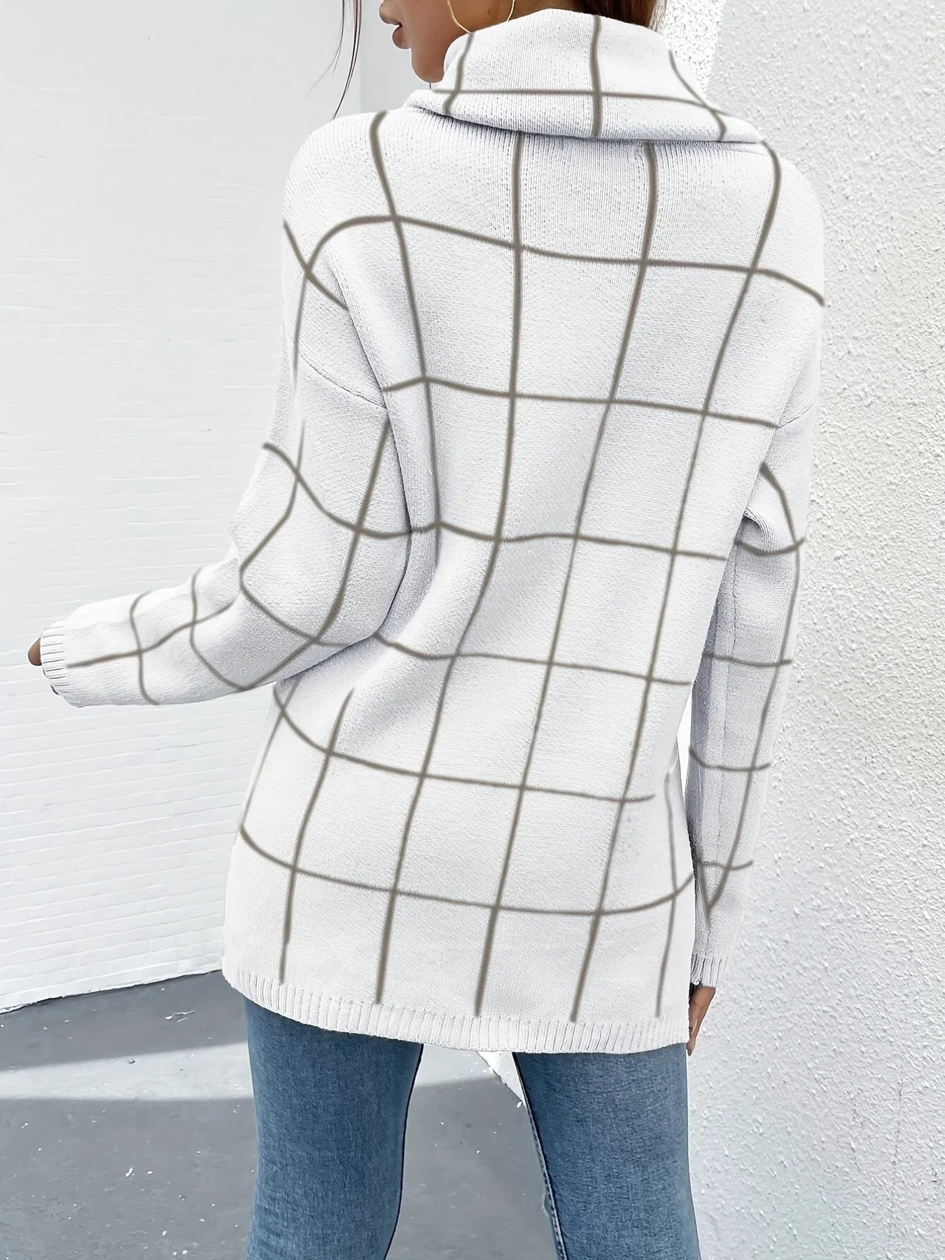 Rollkragenpullover mit Karomuster Pullover mit gestricktem Oberteil - Image 6