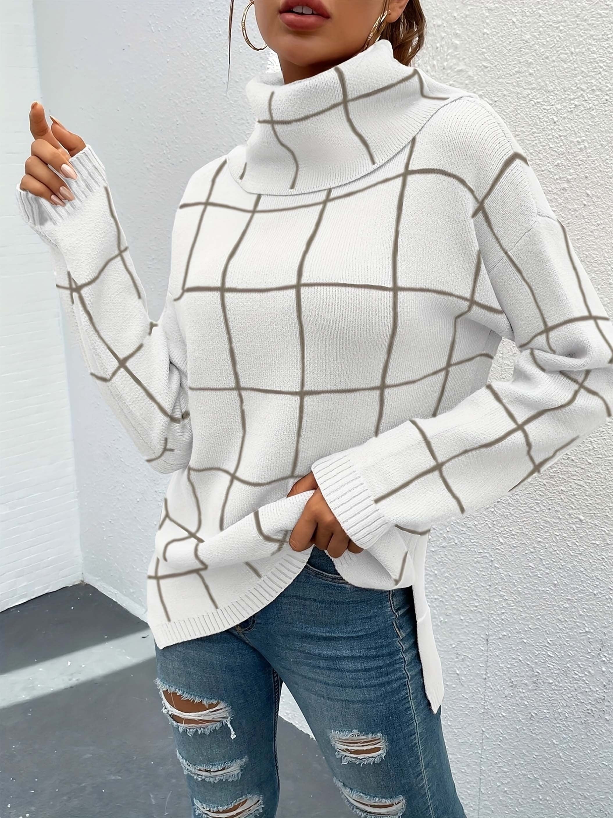Rollkragenpullover mit Karomuster Pullover mit gestricktem Oberteil - Image 8
