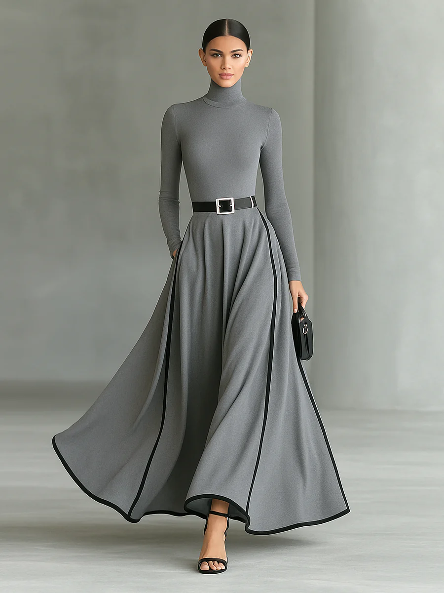Romilly – Langärmliges Maxi Kleid Mit Schmalem Gürtel - Image 5