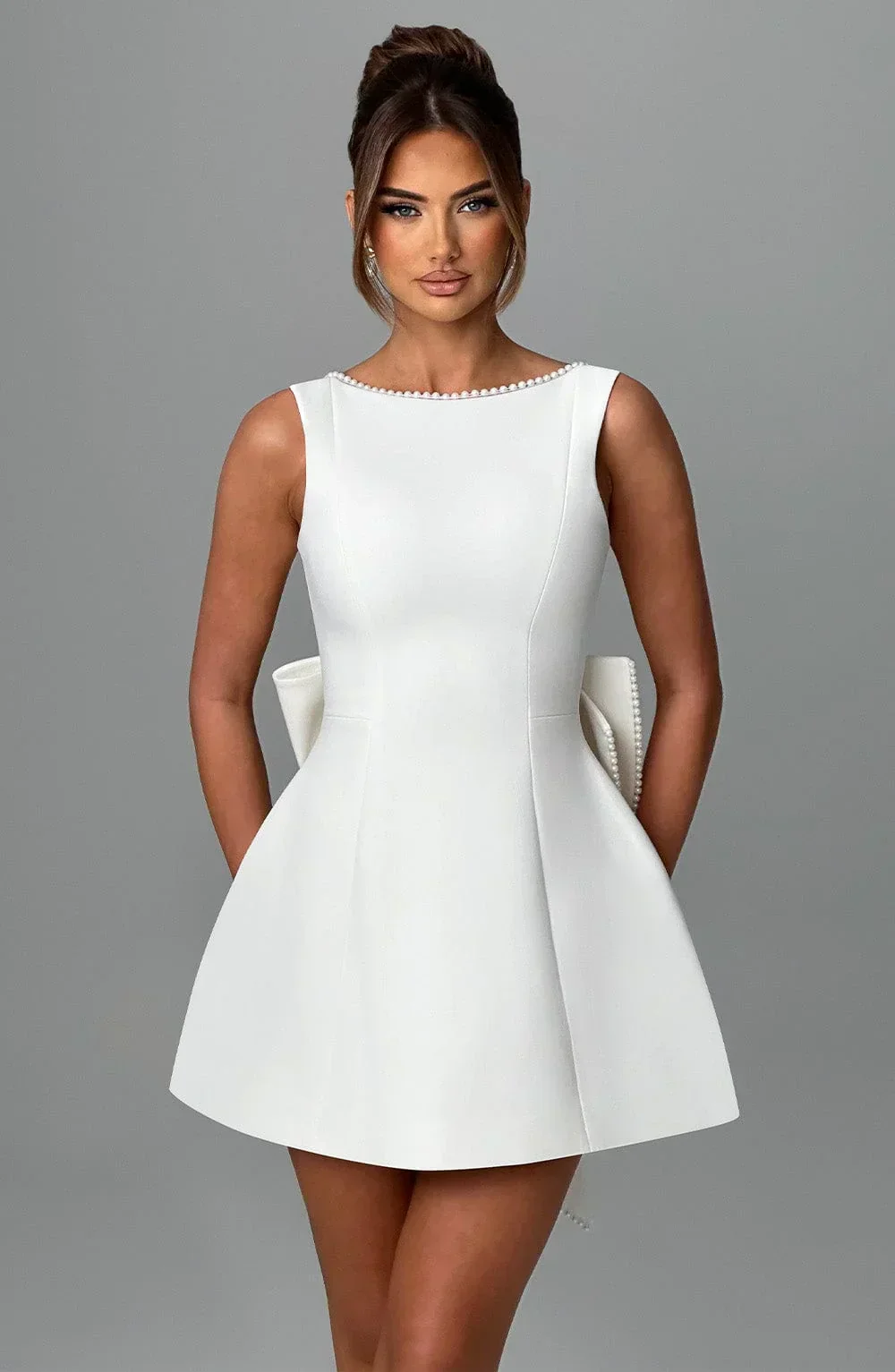 Sabrina | Damen Rosa Ärmelloses A-Linien Minikleid Perlenbesatz – Mini Perlen 2026 - Image 23