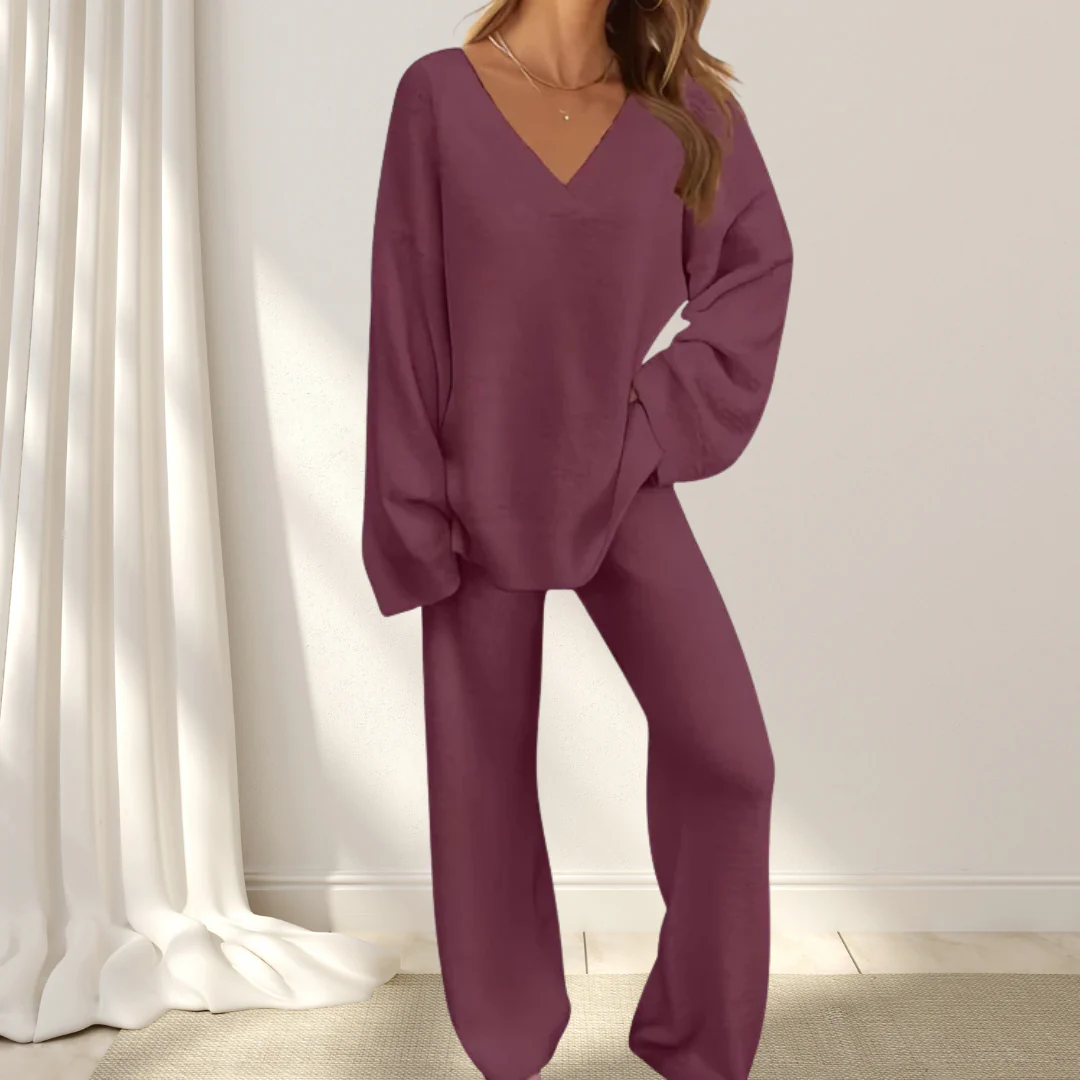 Roselane™ - Damen-Set mit Pullover mit V-Ausschnitt und Langer Hose - Image 2