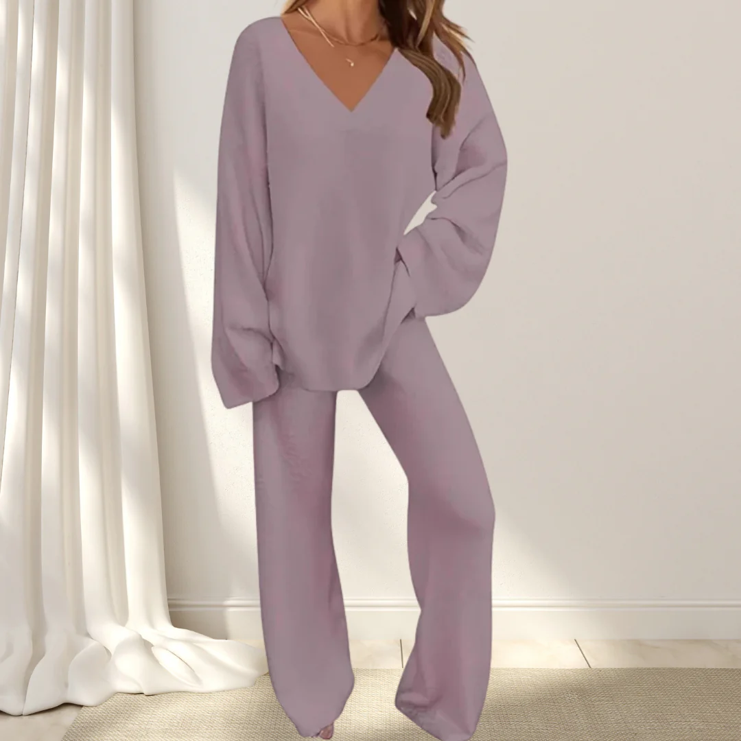 Roselane™ - Damen-Set mit Pullover mit V-Ausschnitt und Langer Hose - Image 5