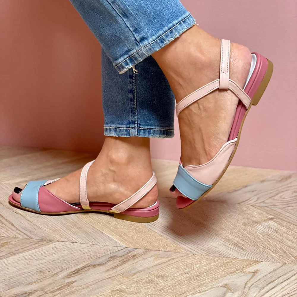 Roselina | Asymmetrische Rosa Sandalen im Farbblock-Design - Image 3