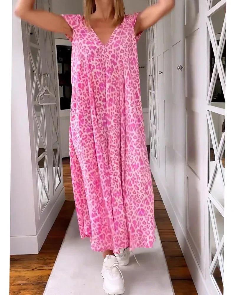 Rosma - Langes bedrucktes Kleid mit V-Ausschnitt und kurzen Ärmeln - Image 2