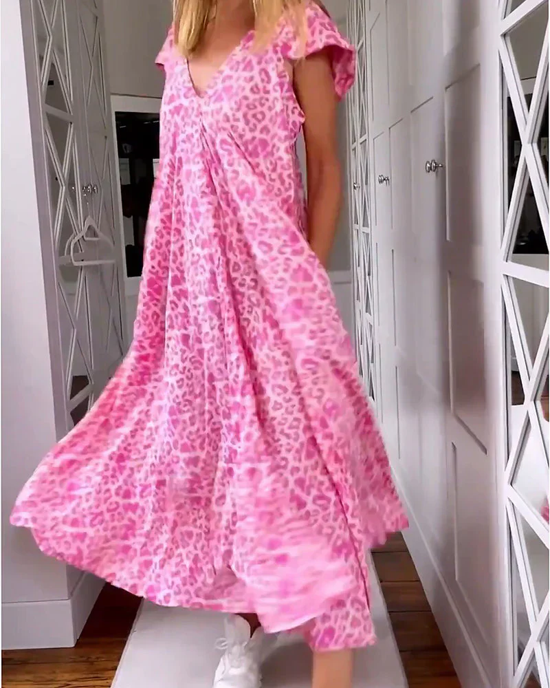 Rosma - Langes bedrucktes Kleid mit V-Ausschnitt und kurzen Ärmeln - Image 3