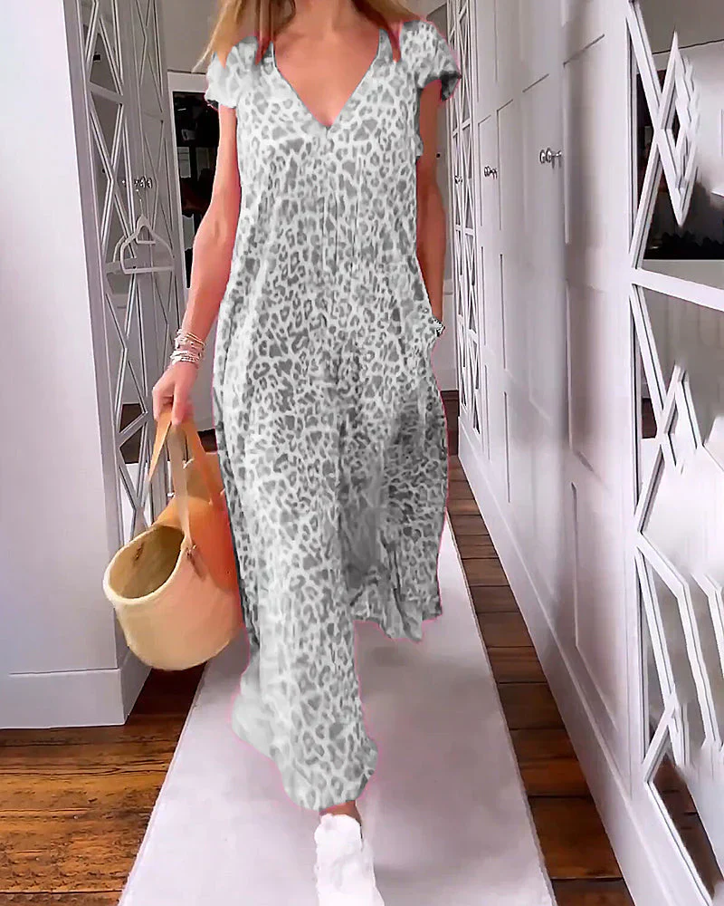Rosma - Langes bedrucktes Kleid mit V-Ausschnitt und kurzen Ärmeln - Image 8