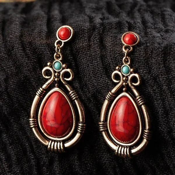 Rote Vintage-Ohrringe mit Stein