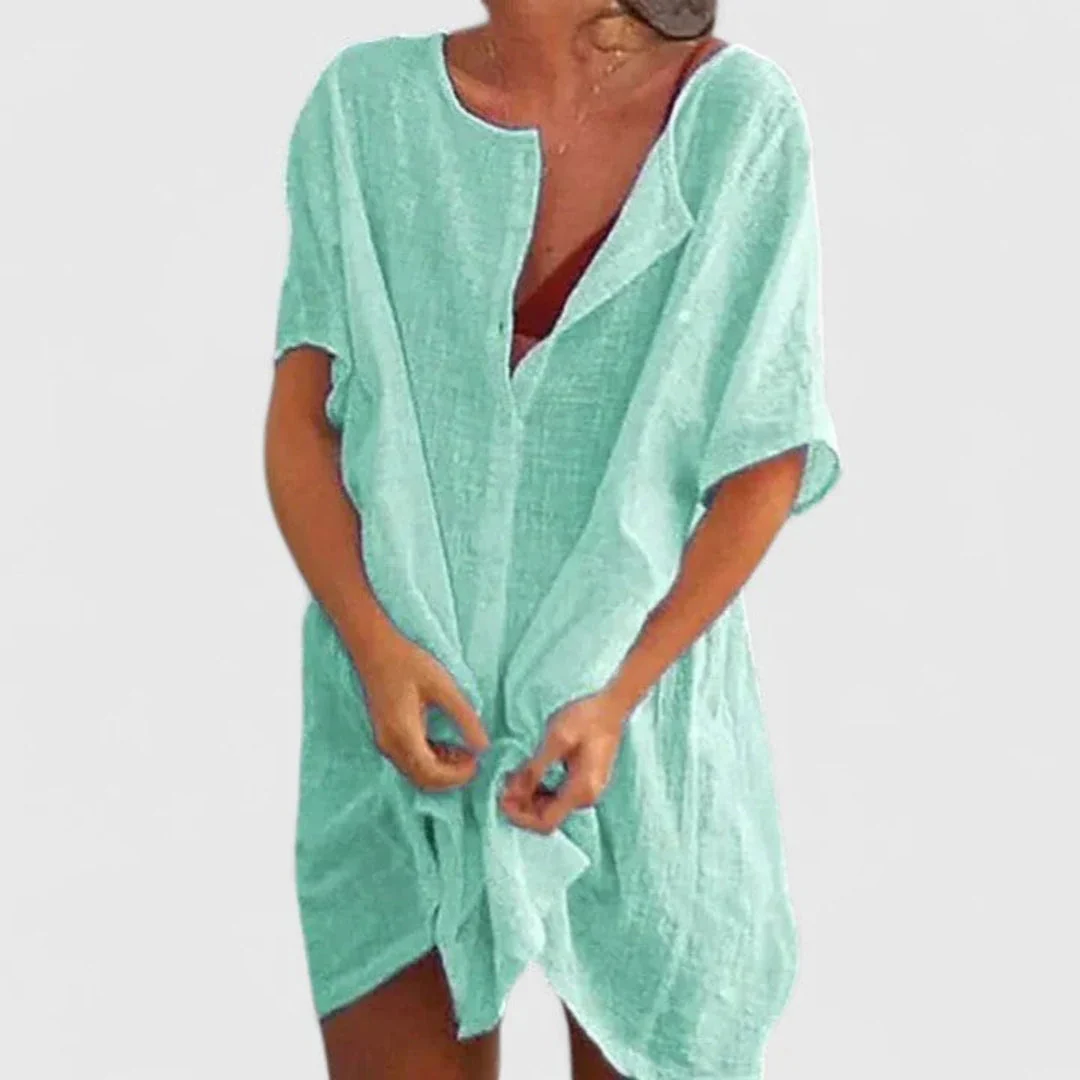 Sabina | Damen Lockeres Knopfleiste Shorts Strand Überwurf Kleid - Image 4