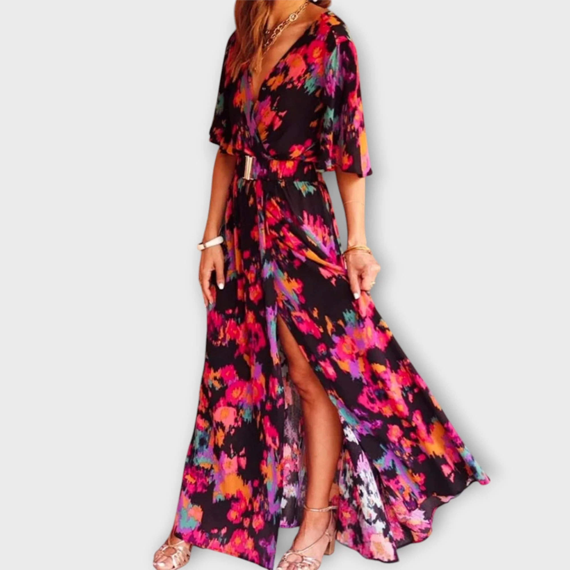 Sabine - Elegantes Wickel-Maxikleid mit Fließendem Schnitt