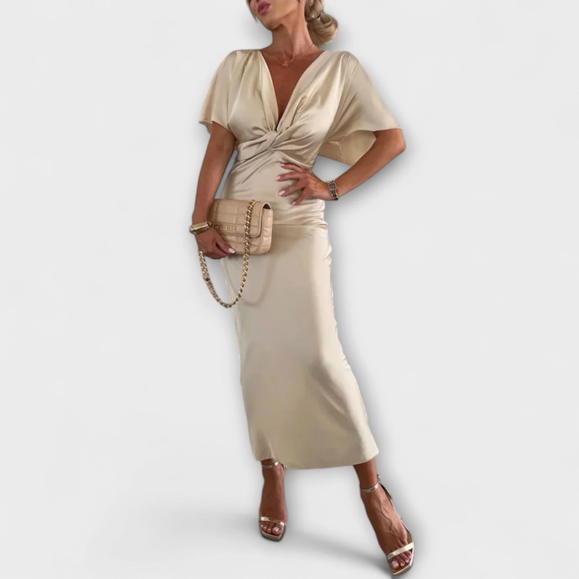 Sable - V-Ausschnitt Maxikleid mit Kreuzknoten und figurbetonter Passform aus hochwertigem Satin - Image 2