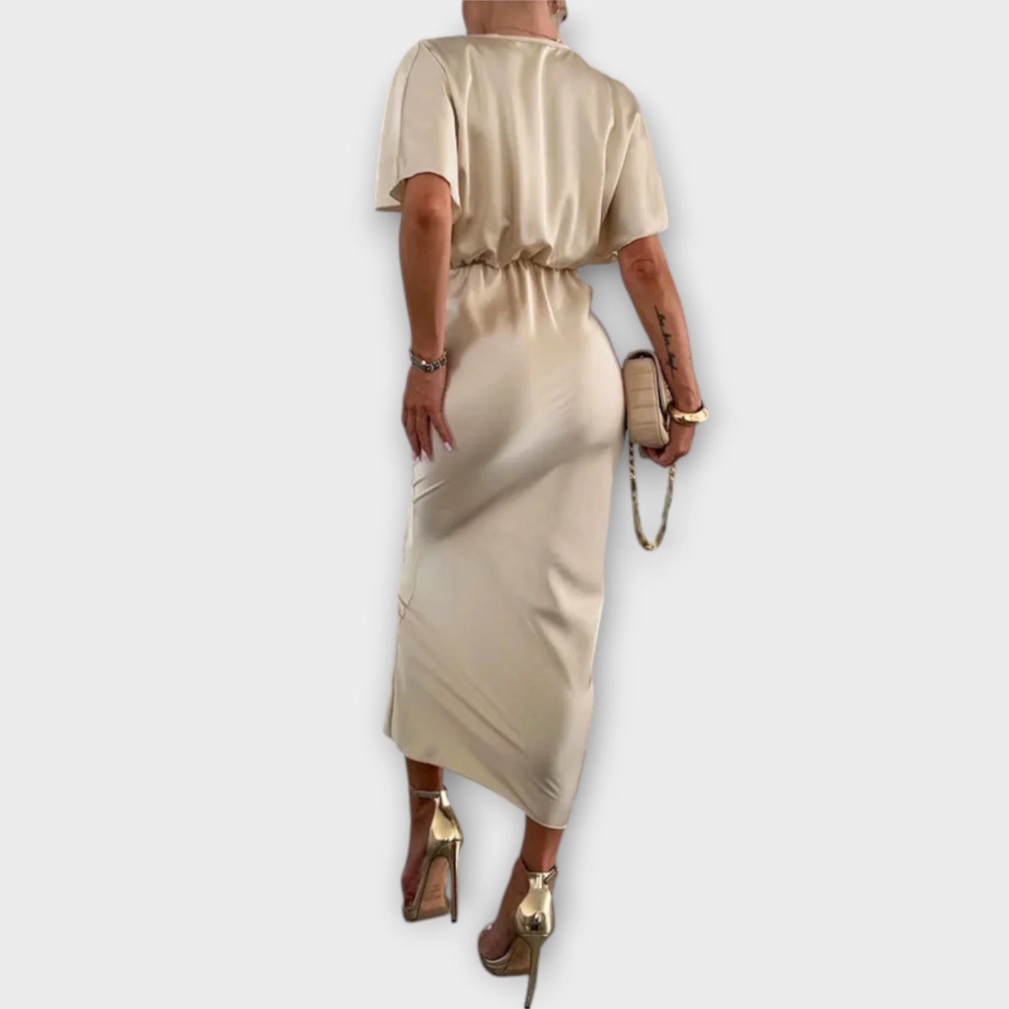 Sable - V-Ausschnitt Maxikleid mit Kreuzknoten und figurbetonter Passform aus hochwertigem Satin - Image 6