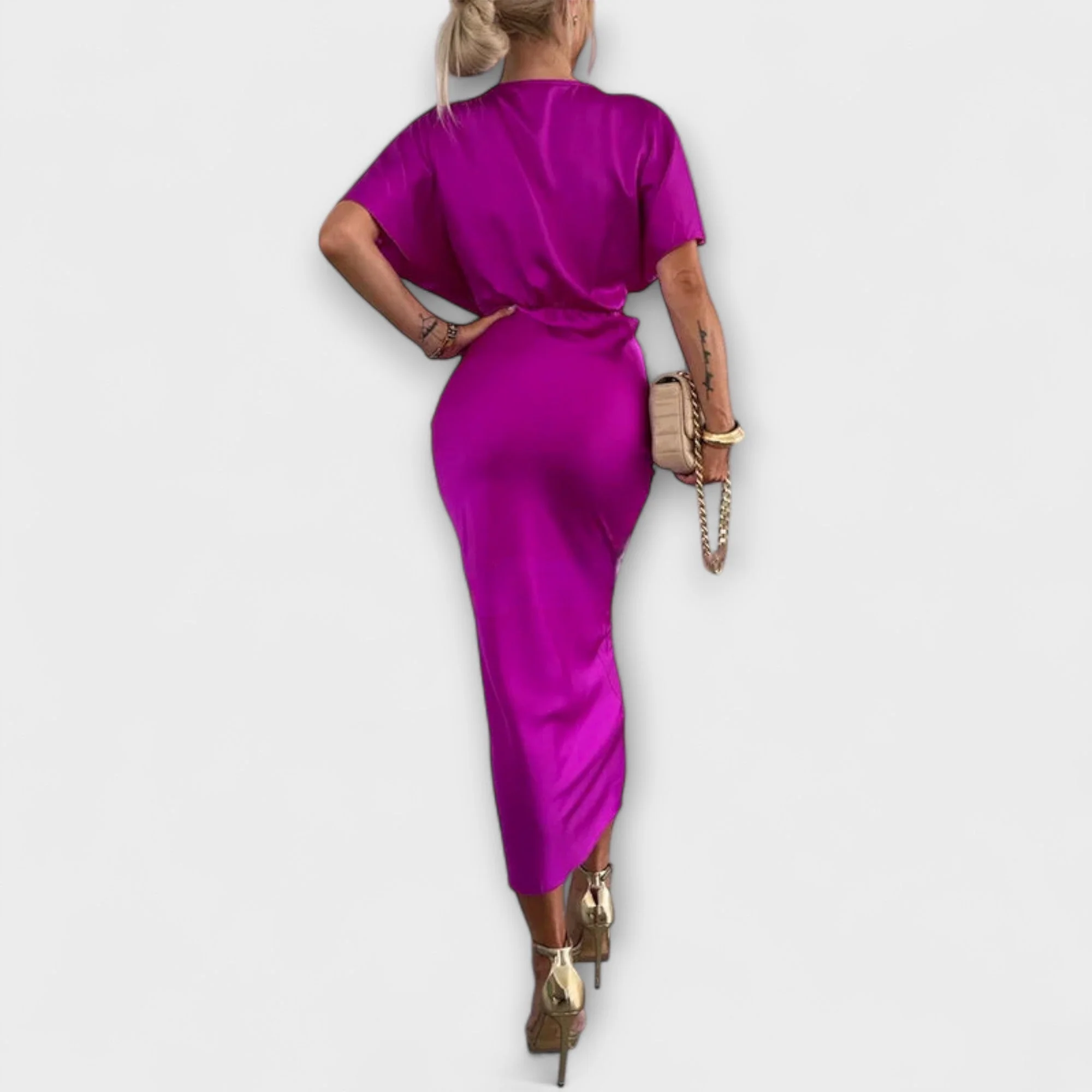 Sable - V-Ausschnitt Maxikleid mit Kreuzknoten und figurbetonter Passform aus hochwertigem Satin - Image 8