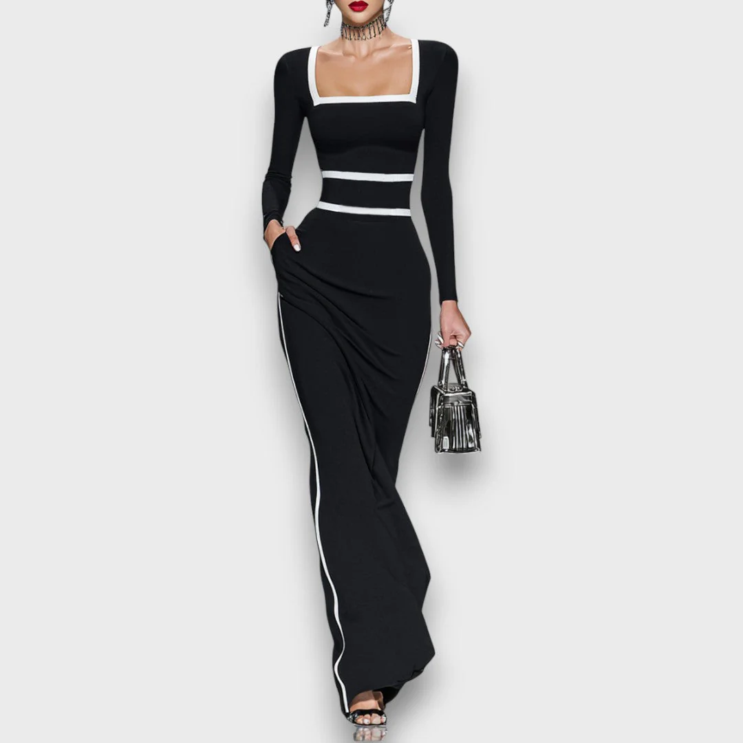 Salvinea – Figurbetontes Maxikleid mit quadratischem Ausschnitt